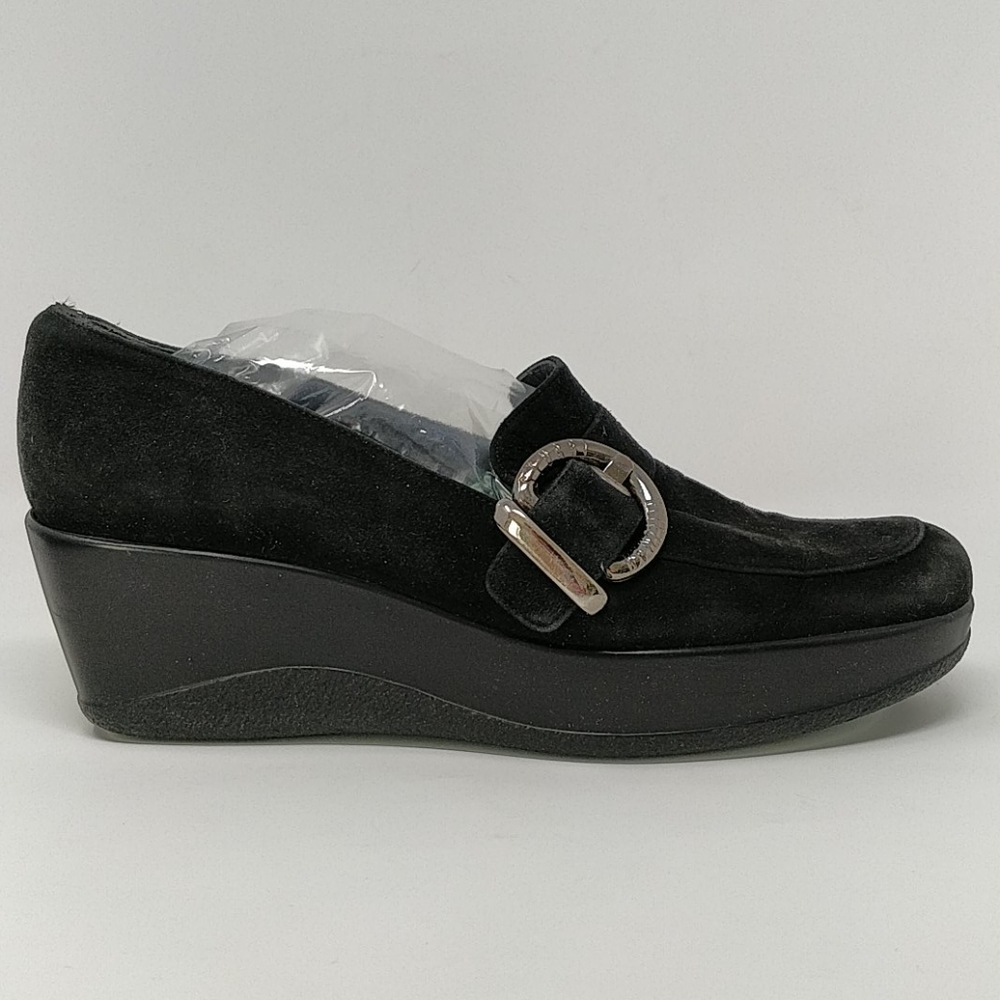 Stuart Weitzman Black Suede Wedge Loafers Size 9M - Picture 2 of 8